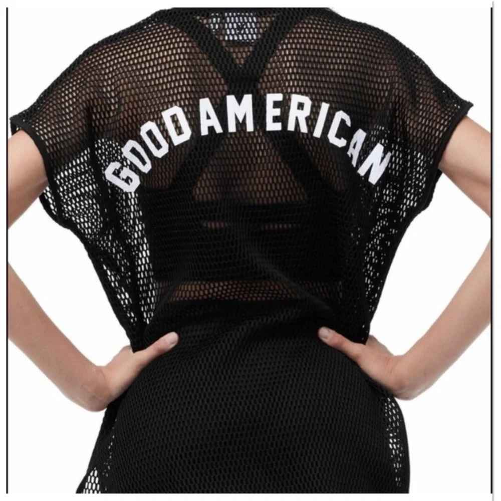 GOOD AMERICA Warrior Mesh Cover Up Workout Top Oversized Short Sleeve Medium